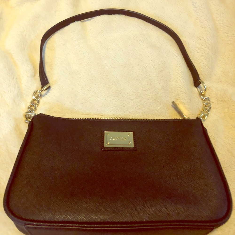 Black/Gold Calvin Klein Saffiano Chain ShoulderBag